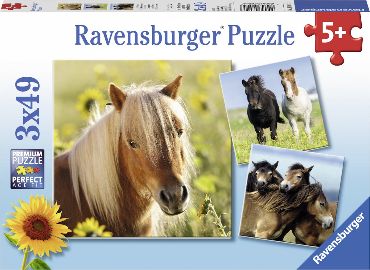   Schattige ponys- Drie puzzels van 49 stukjes - kinderpuzzel