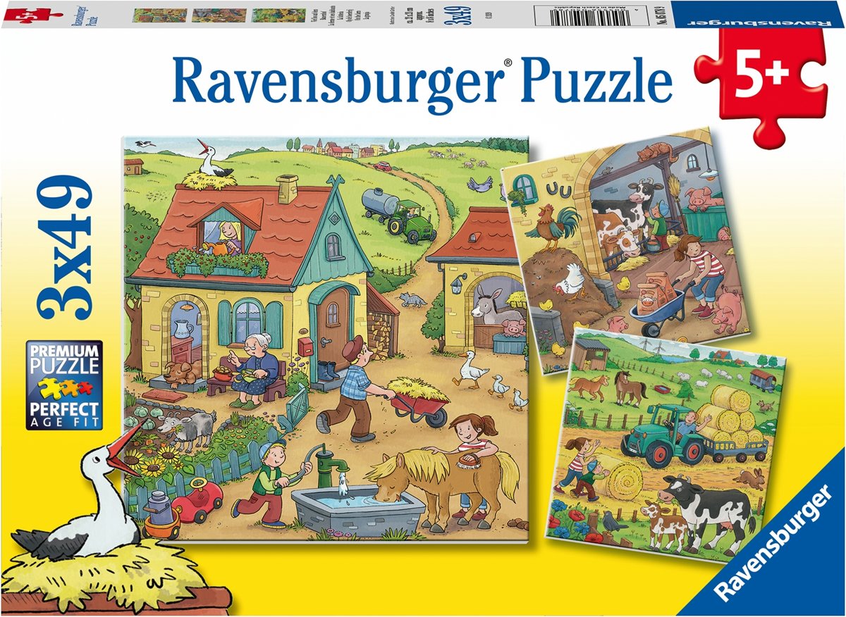   puzzel Boerderij - Drie puzzels - 49 stukjes - kinderpuzzel