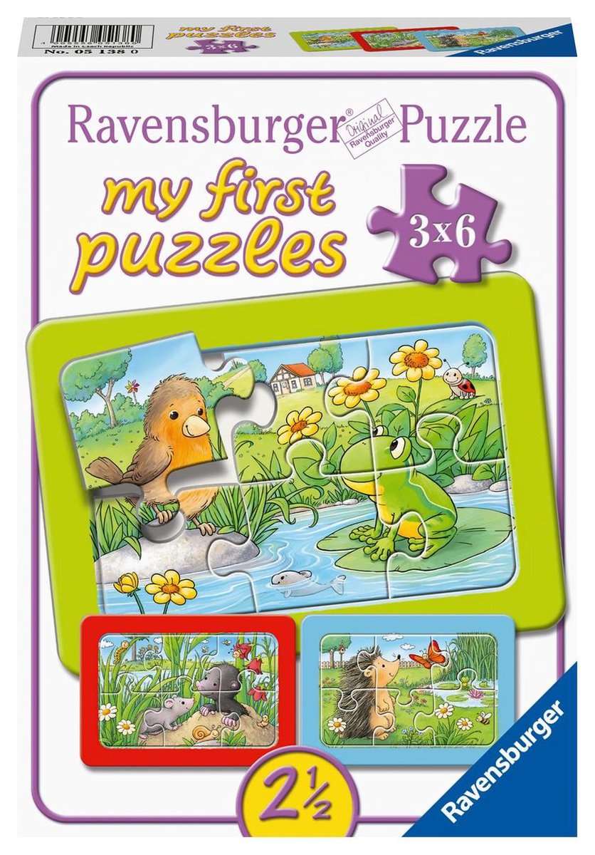   puzzel Kleine dieren in de tuin - Legpuzzel - 3x6 stukjes