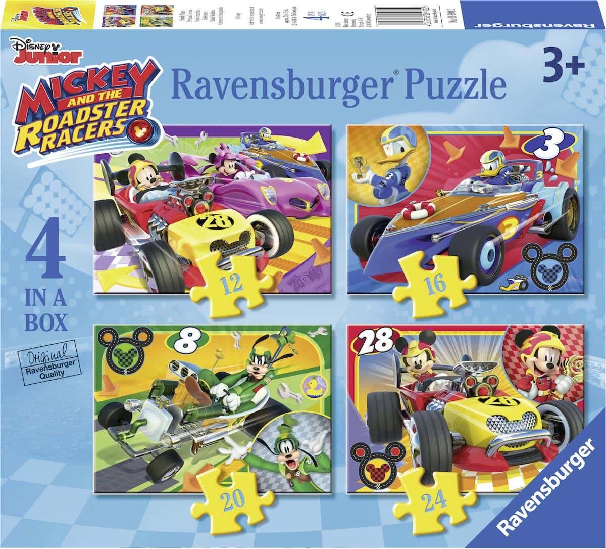   puzzel Mickey and the Roadster racers - Vier puzzels 12+16+20+24 stukjes - kinderpuzzel