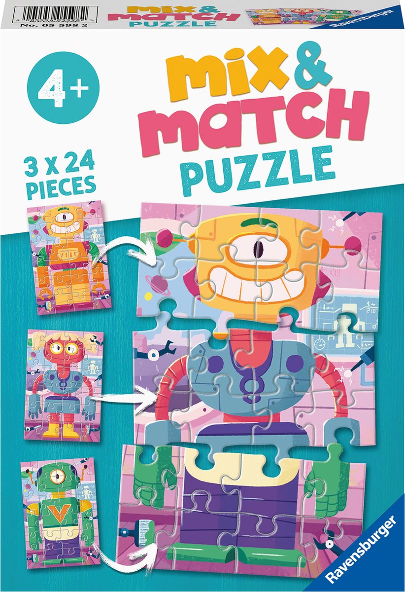   puzzel Mix & Match Schattige robots - Legpuzzel - 3x24 stukjes