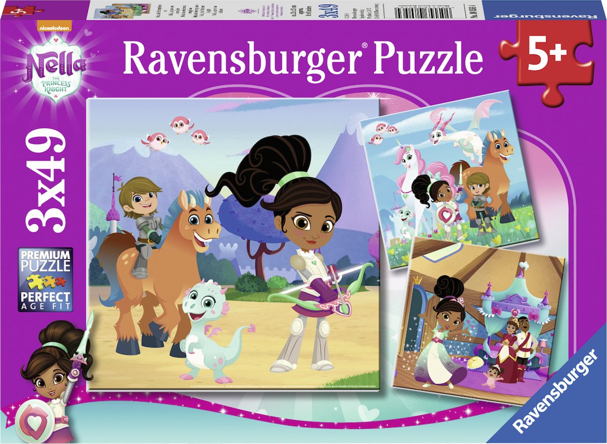   puzzel Nella the princess Knight - Drie puzzels - 49 stukjes - kinderpuzzel