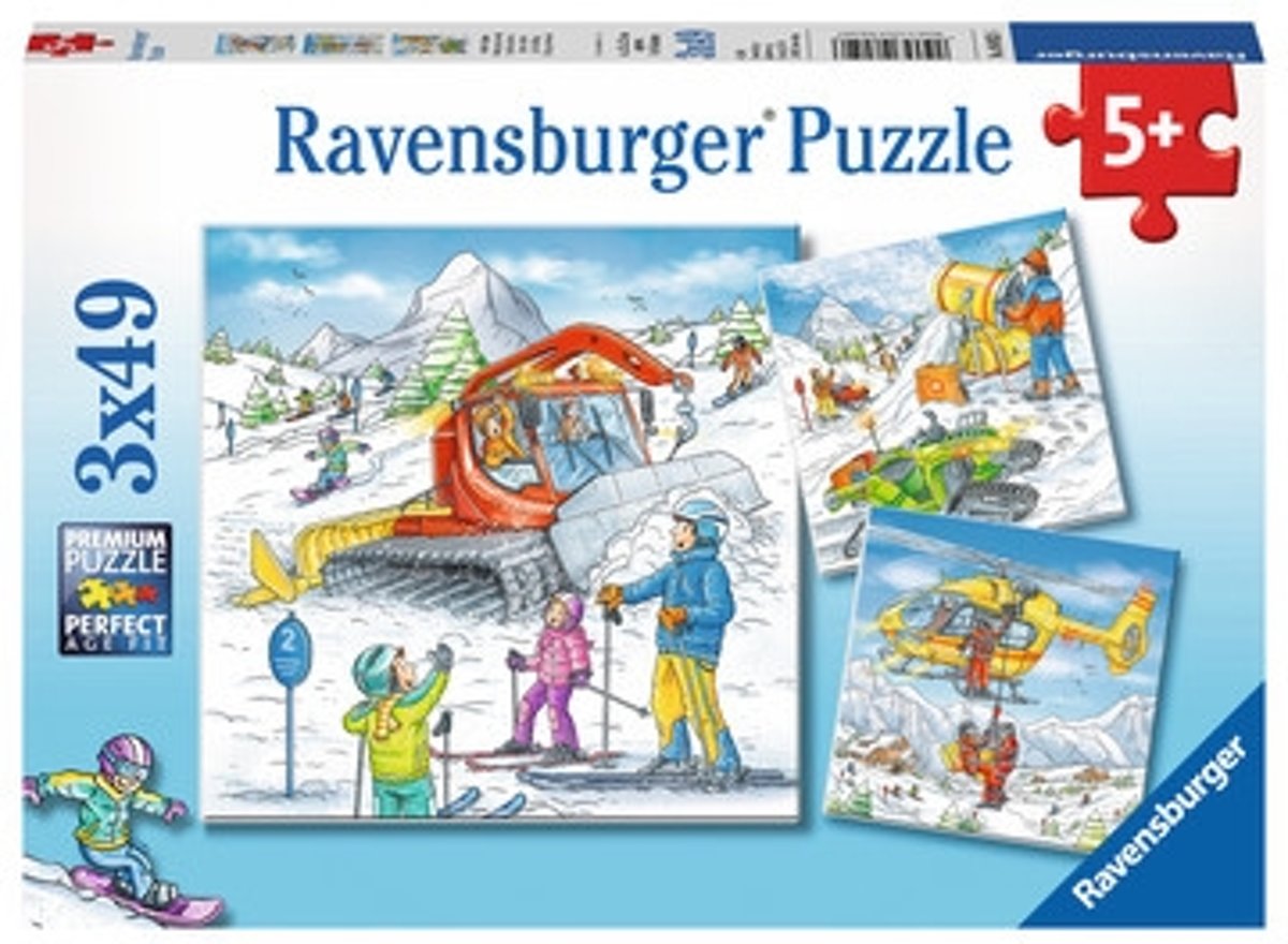   puzzel Op de skipiste - Drie puzzels - 49 stukjes - kinderpuzzel