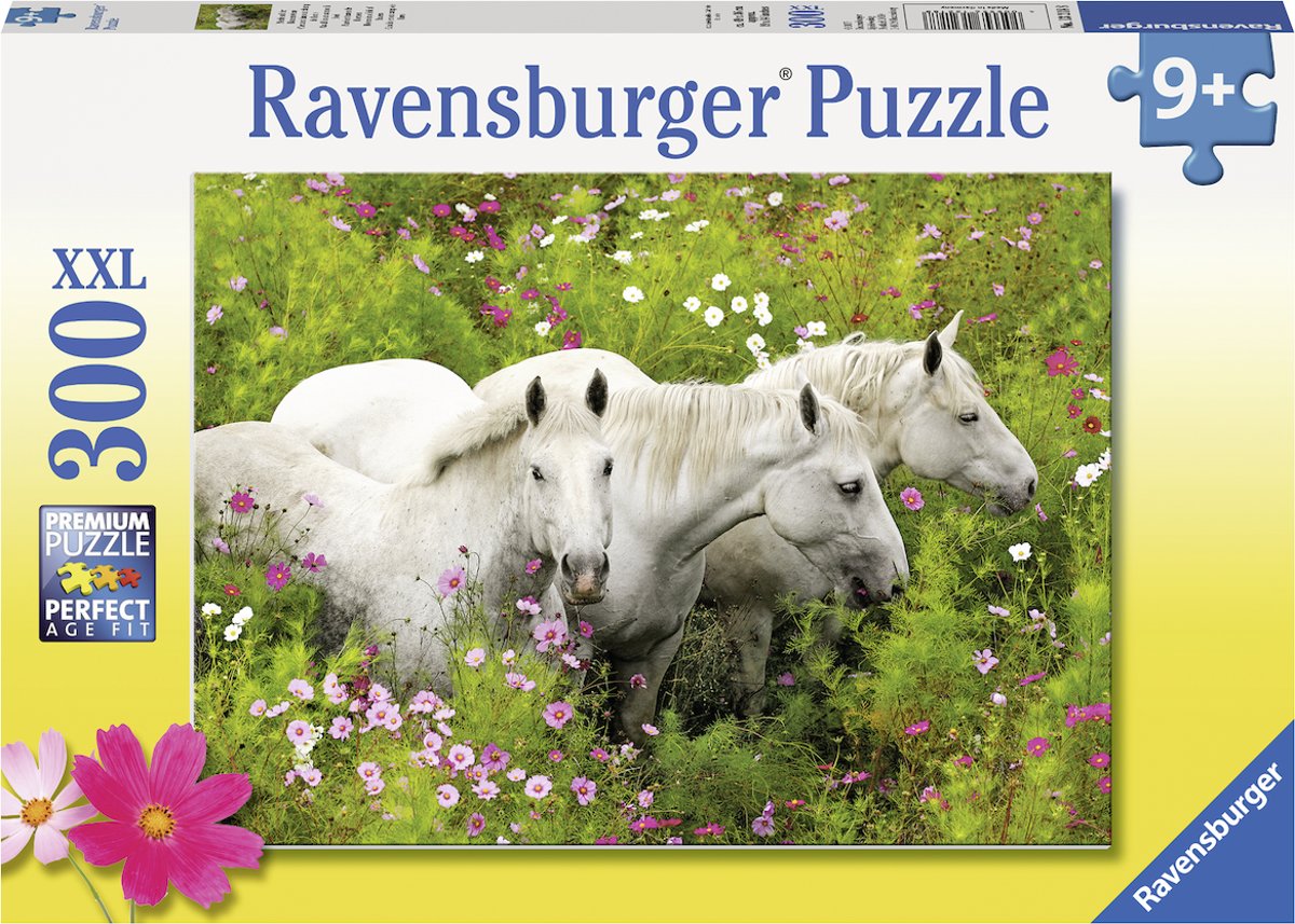   puzzel Paarden in veld bloemen - Legpuzzel - 300 stukjes