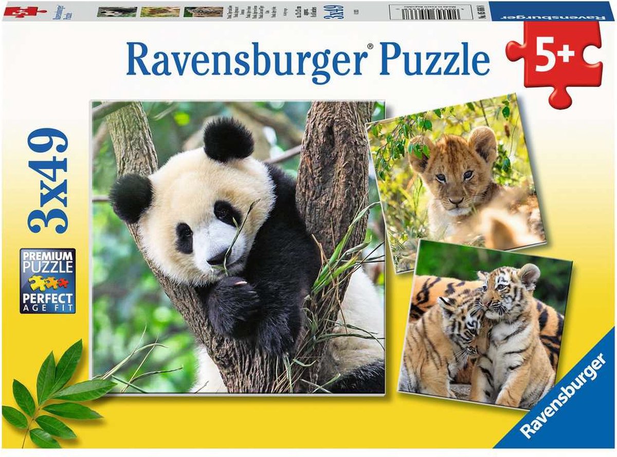   puzzel Panda, tijger en leeuw - Legpuzzel - 3x49 stukjes