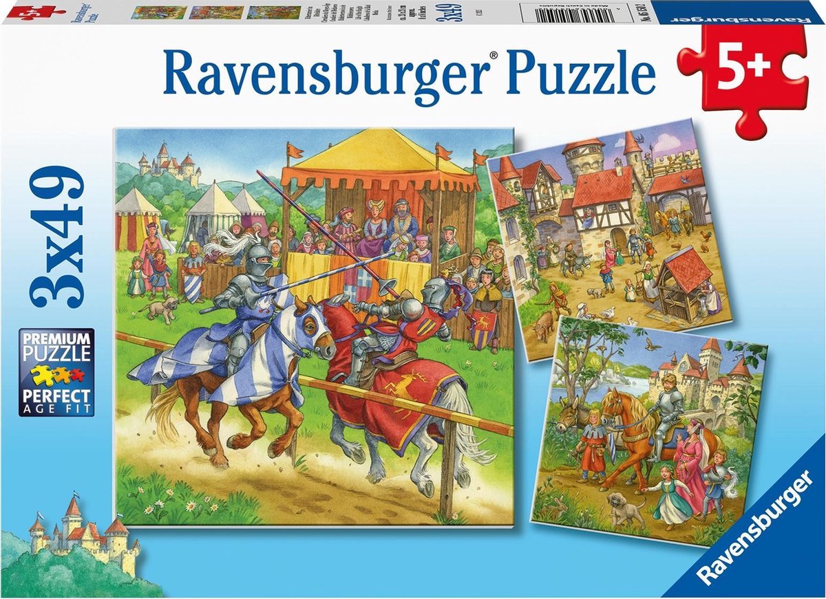   puzzel Riddertoernooi in de Middeleeuwen - 3 x 49 stukjes - kinderpuzzel