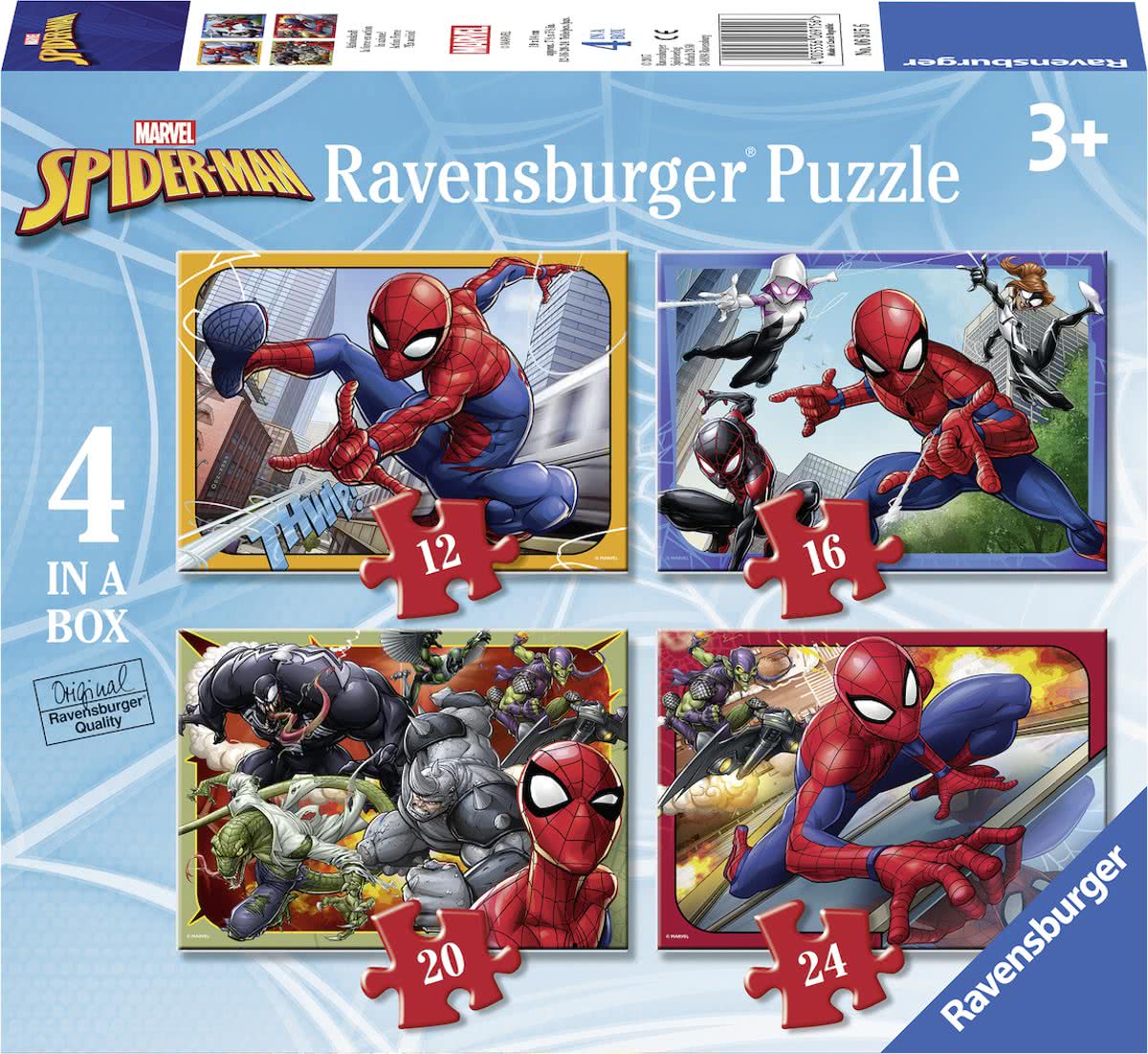   puzzel Spiderman - Vier puzzels 12+16+20+24 stukjes - kinderpuzzel