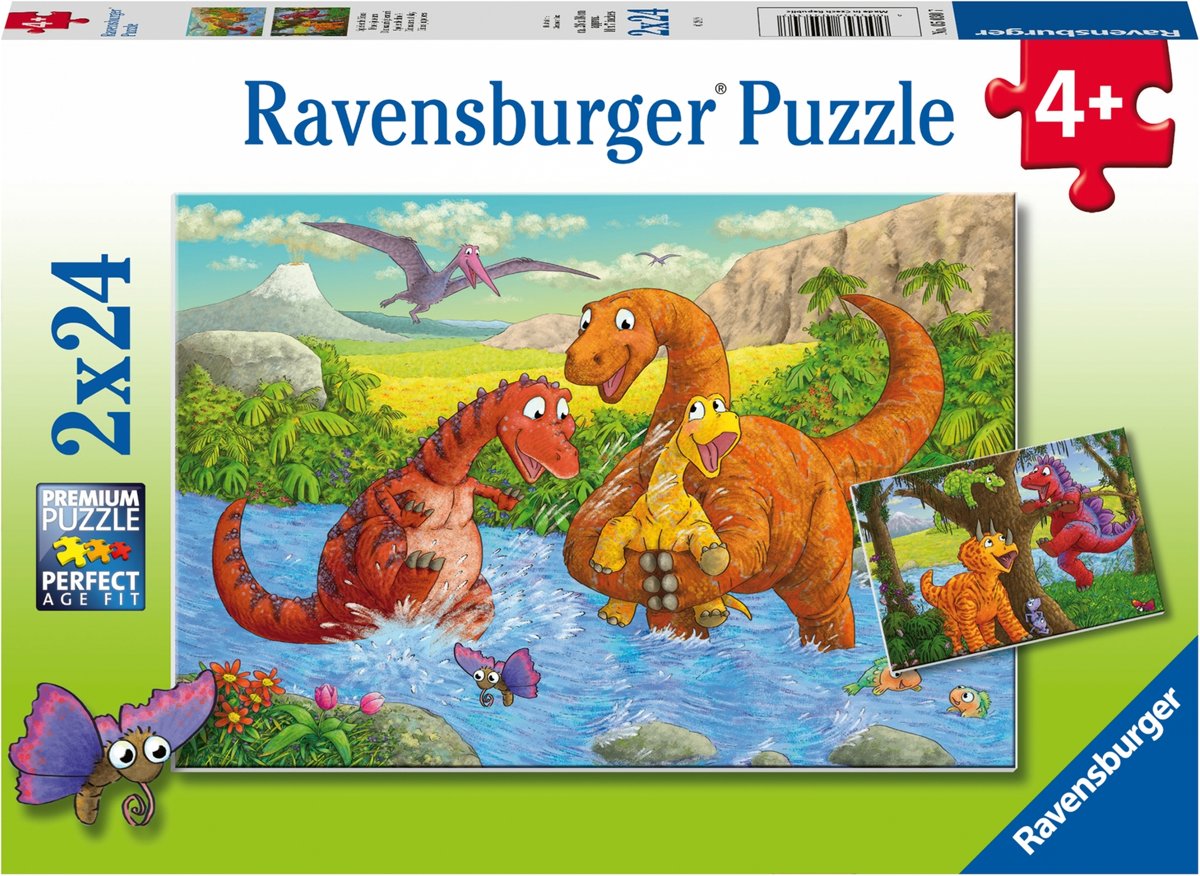   puzzel Vrolijke dinos - Twee puzzels - 24 stukjes - kinderpuzzel