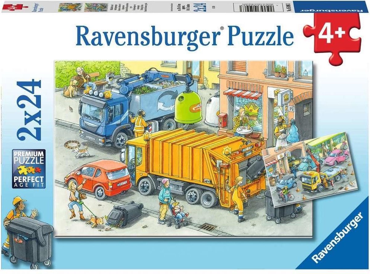   puzzel Vuilniswagen en sleepwagen - Legpuzzel - 2 x 24 stukjes