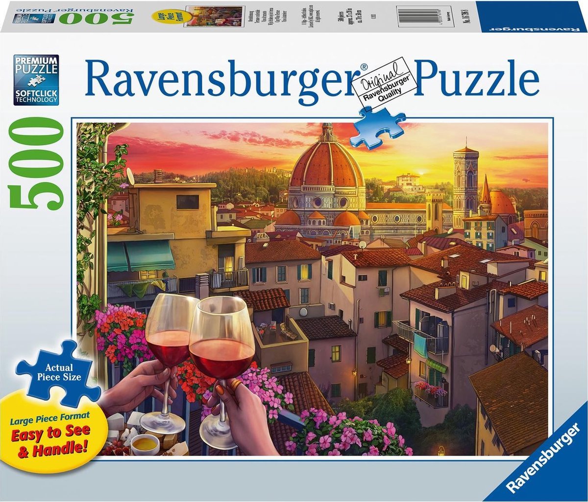 Ravensburger puzzel Wijn drinken op het terras - Legpuzzel - 500 stukjes