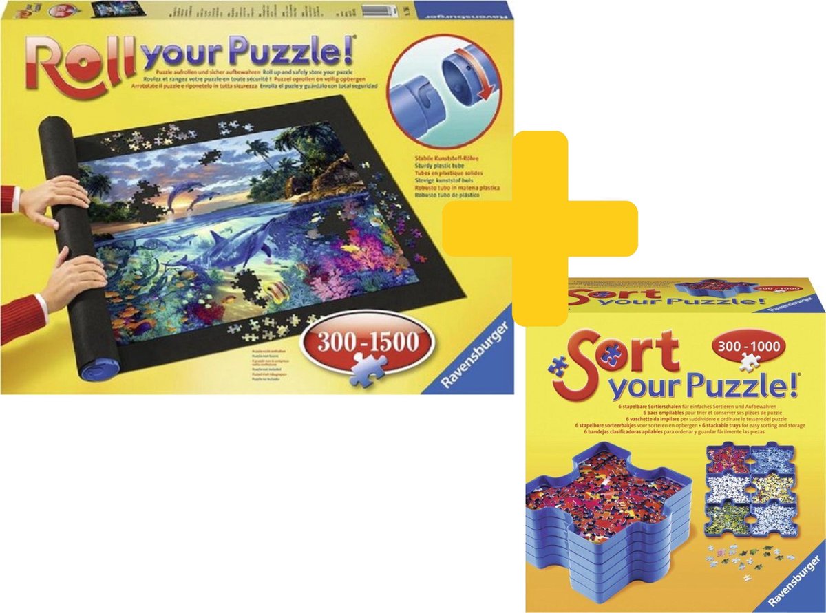 Ravensburger puzzelaccessoires voordeelpakket; puzzelrol en sorteerbakjes