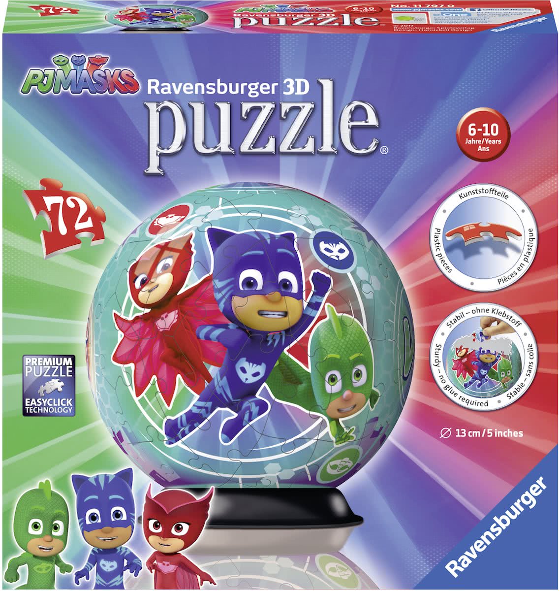 Ravensburger puzzleball PJ Masks lichtblauw - 3D Puzzel - 72 stukjes