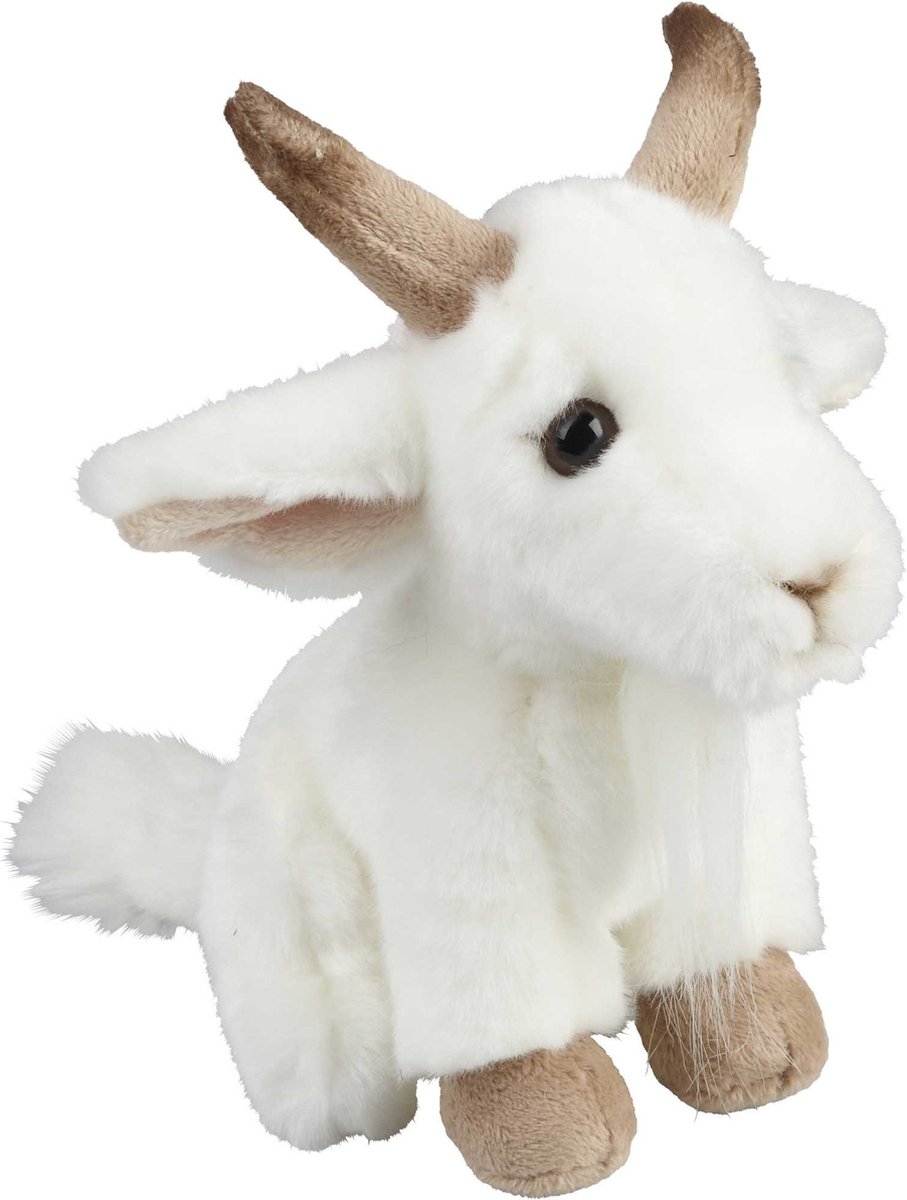 Pluche witte geit knuffel 18 cm - Geiten boerderijdieren knuffels - Speelgoed knuffeldieren/knuffelbeest voor kinderen