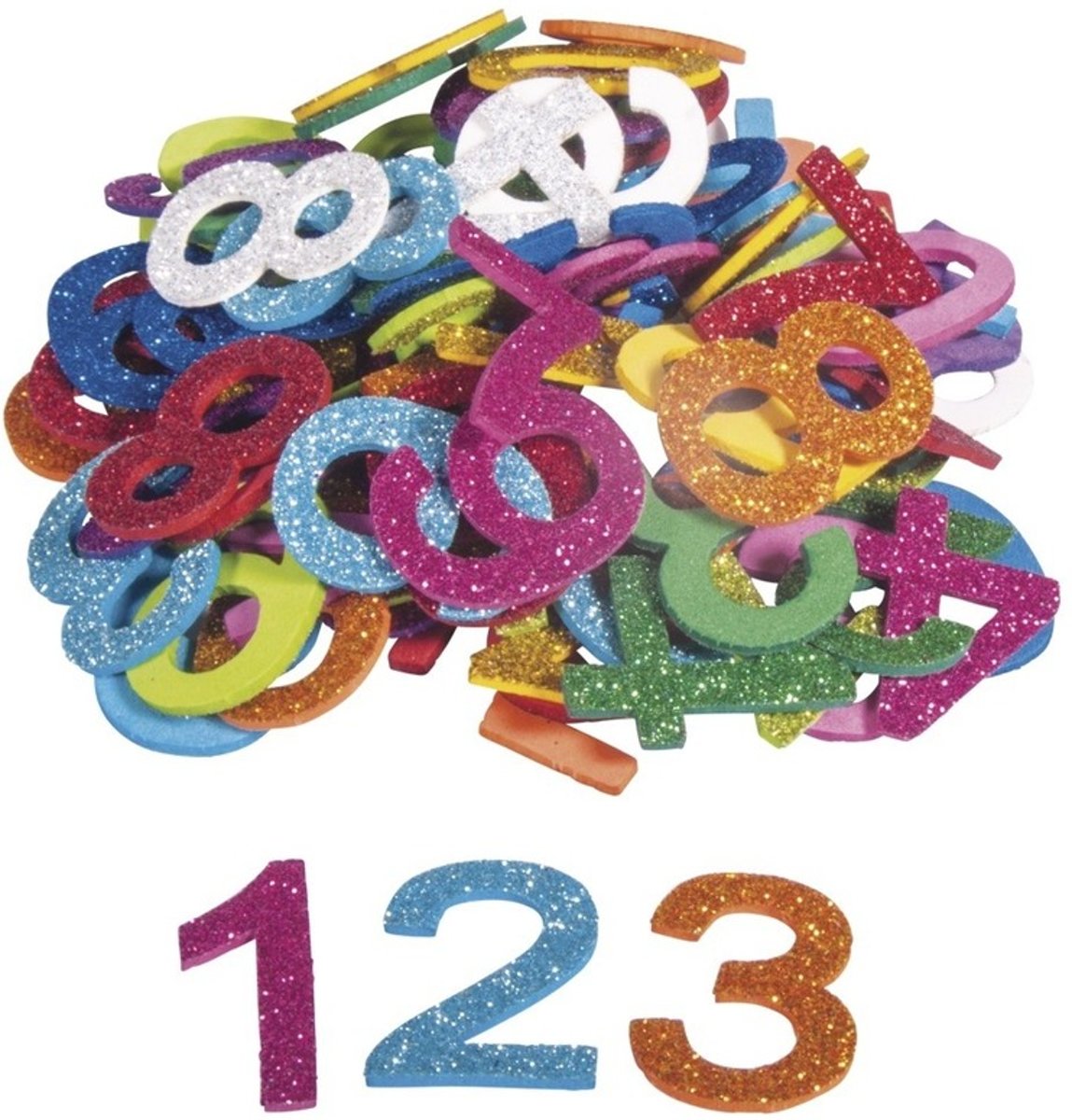 100x Zelfklevende hobby/knutsel foam/rubber cijfers met glitters - Knutselmateriaal/hobbymateriaal voor kinderen