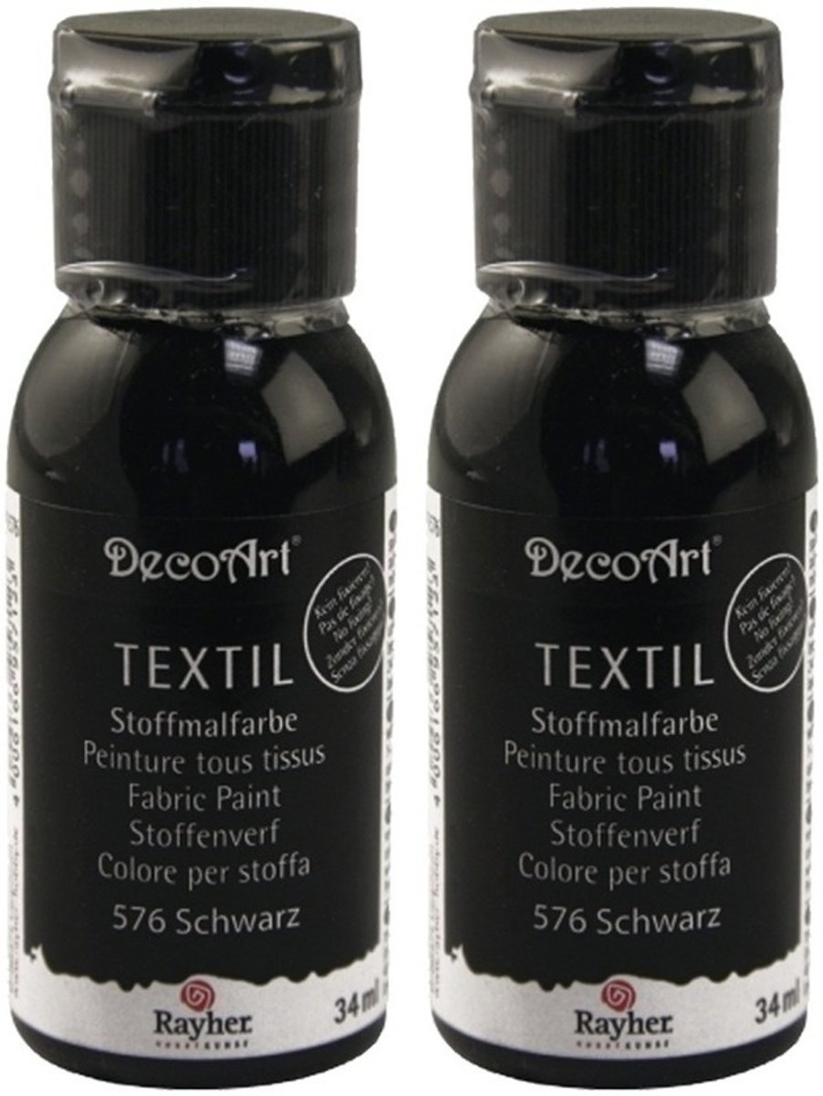 2x  Schilder textielverf / stoffenverf zwart 34 ml