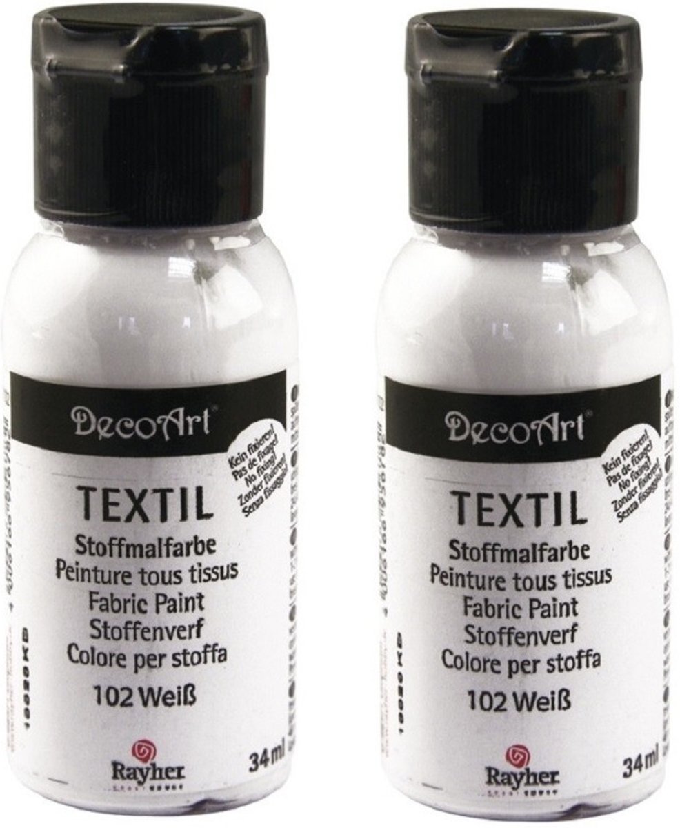 2x Witte textielverf flacons 34 ml - Acryl stoffen verf