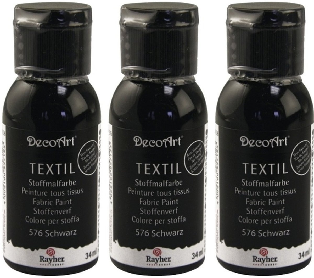 3x Schilder textielverf / stoffenverf zwart 34 ml