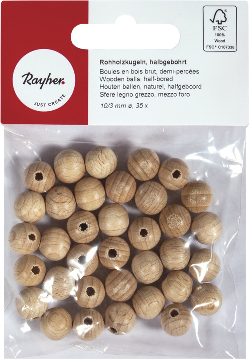 Halfgeboorde houten ballen - 18 mm - 10 stuks