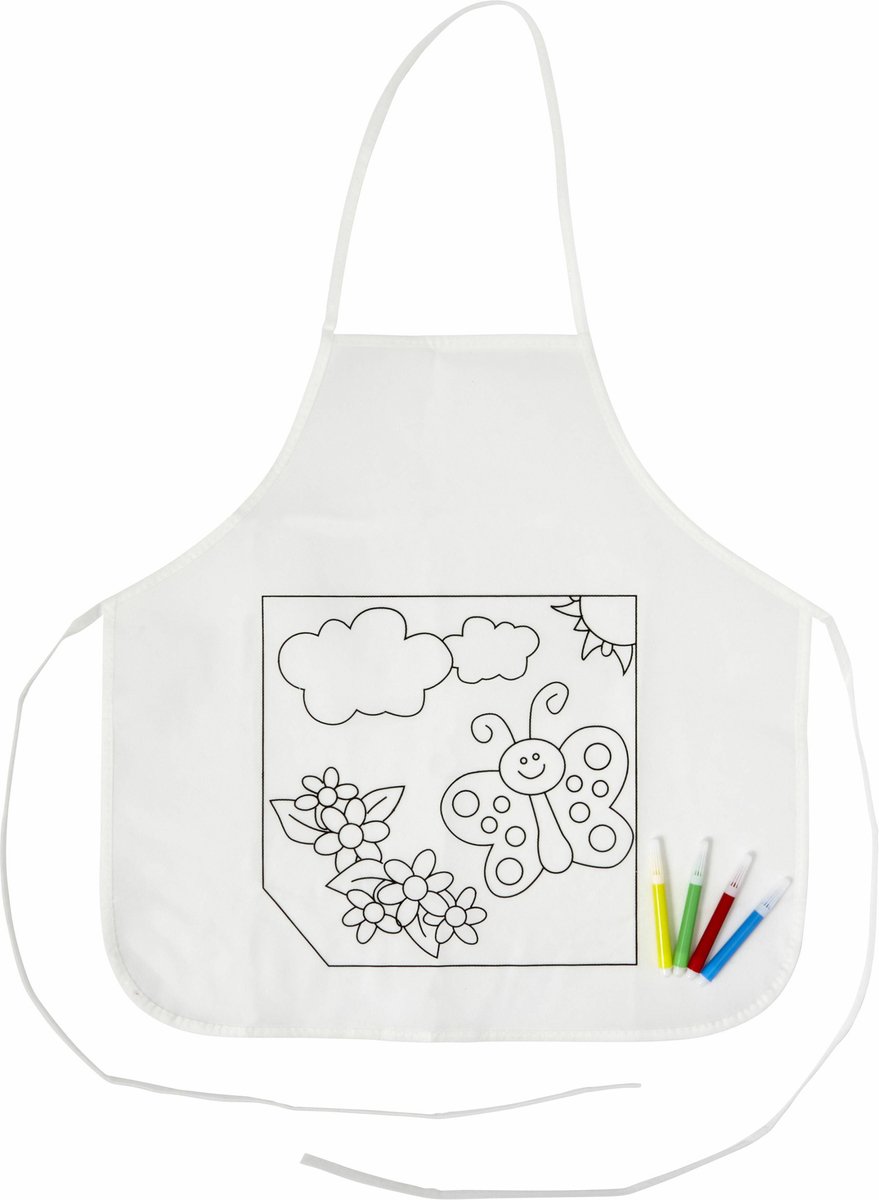 Kliederschort/ knutselschort/ kinderschort - inkleurbaar - vlinder - 64 x 43 cm - incl. 4 stiften