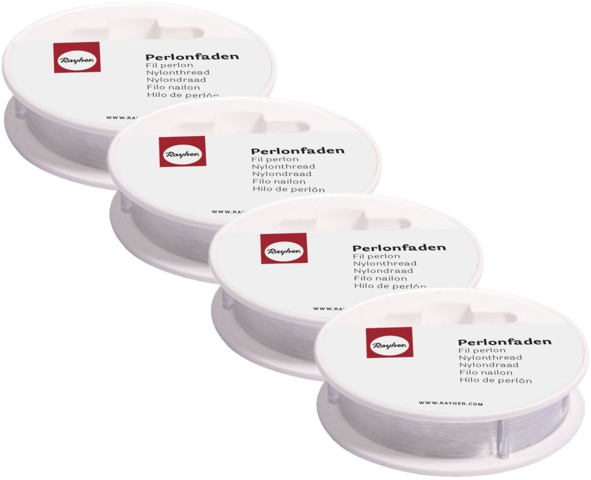 Rayher Nylon draad - 4x rollen - wit - 0,7 mm - 25 m - hobby draad - sieraden maken - knutselen