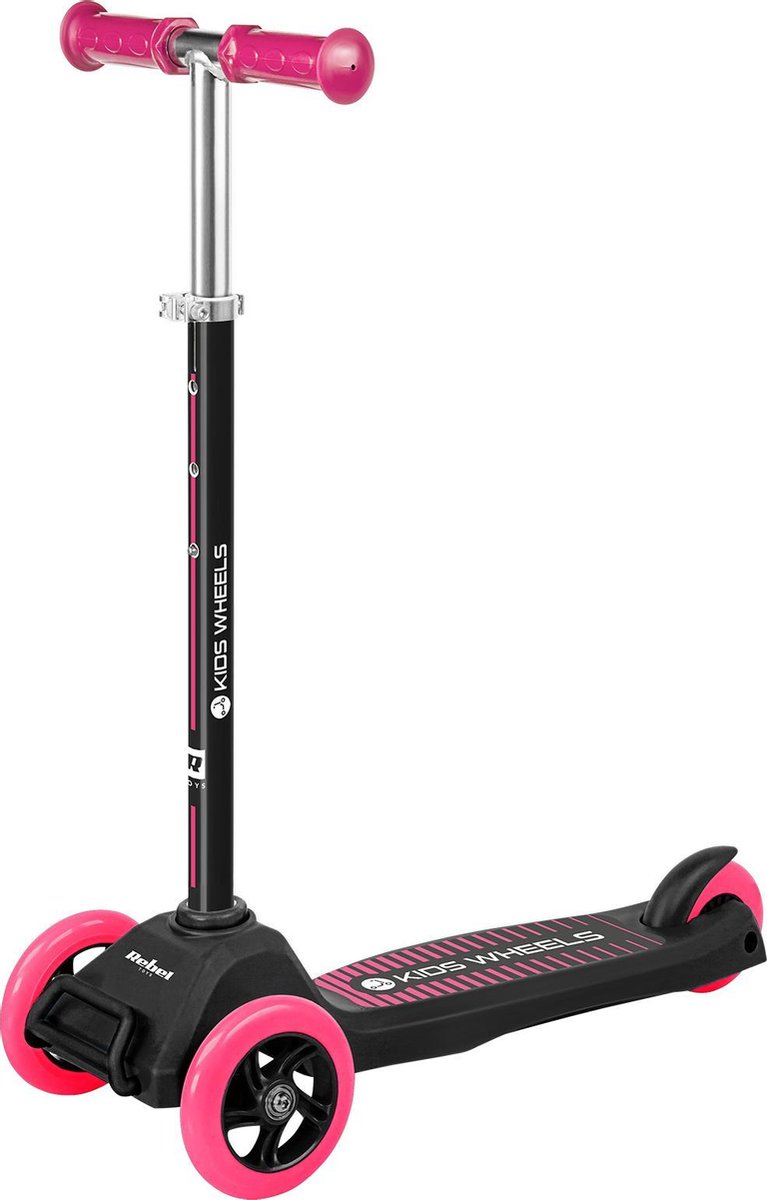 Rebel ZAB0121P Kids Wheels - kids step - met 3 wielen - zwart/roze - vanaf 3 jaar