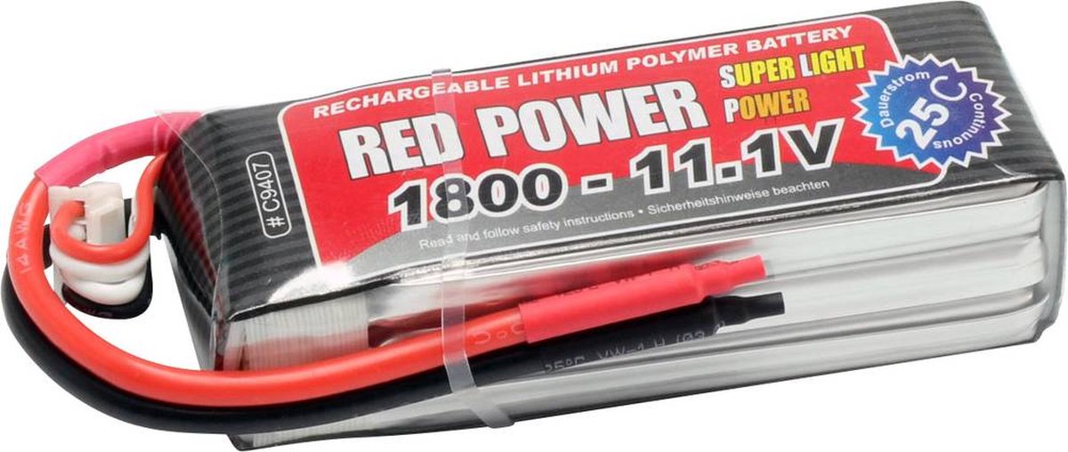 Red Power LiPo accupack 11.1 V 1800 mAh Aantal cellen: 3 25 C Softcase Open kabeleinden