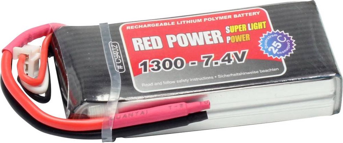 Red Power LiPo accupack 7.4 V 1300 mAh Aantal cellen: 2 25 C Softcase Open kabeleinden