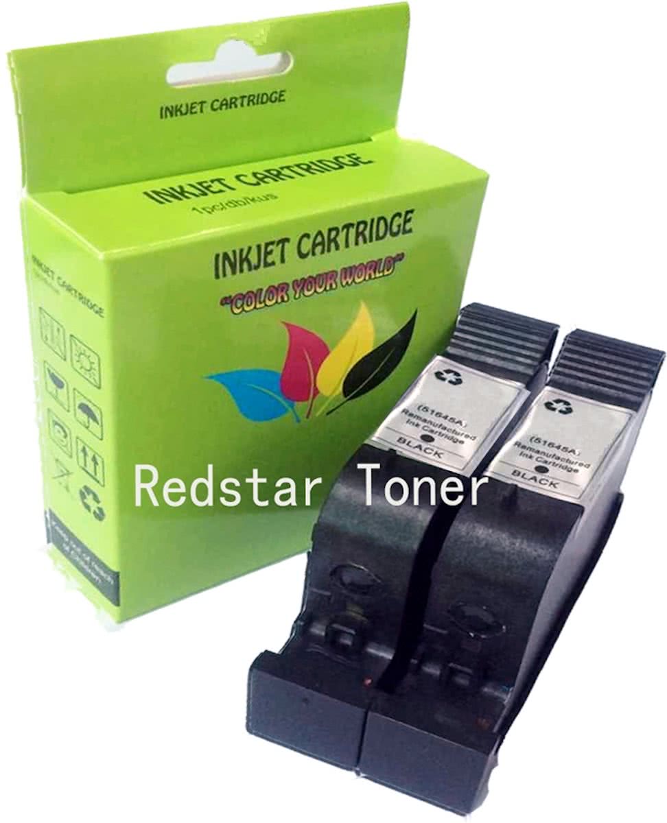 2 Pack Compatible HP 51645A(HP45) BK*2 inktcartridges, 2 pak. 2 Zwart.