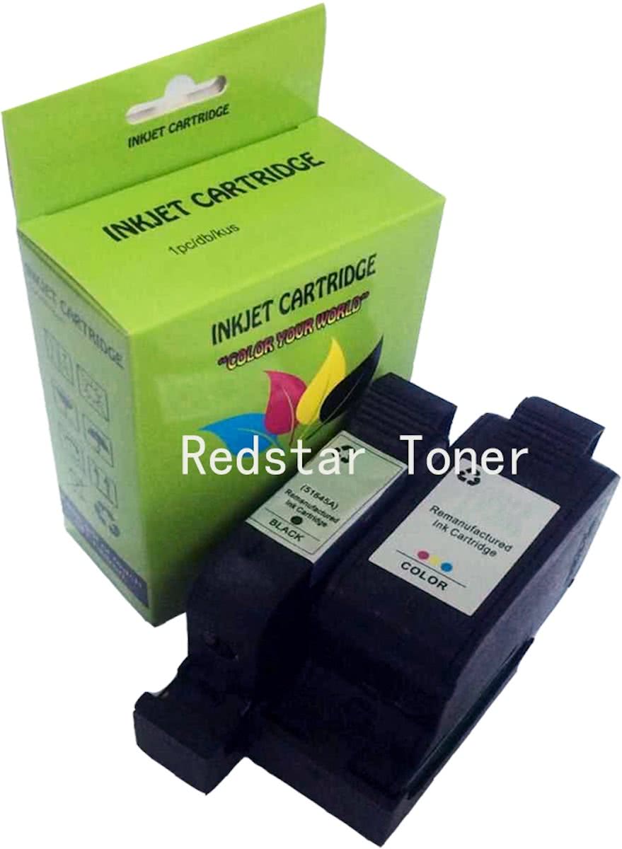 2 Pack Compatible HP C6656A(HP56)/HP C6657A(HP57) BK*1/C*1 inktcartridges, 2 pak. 1 Zwart, 1 Kleur.