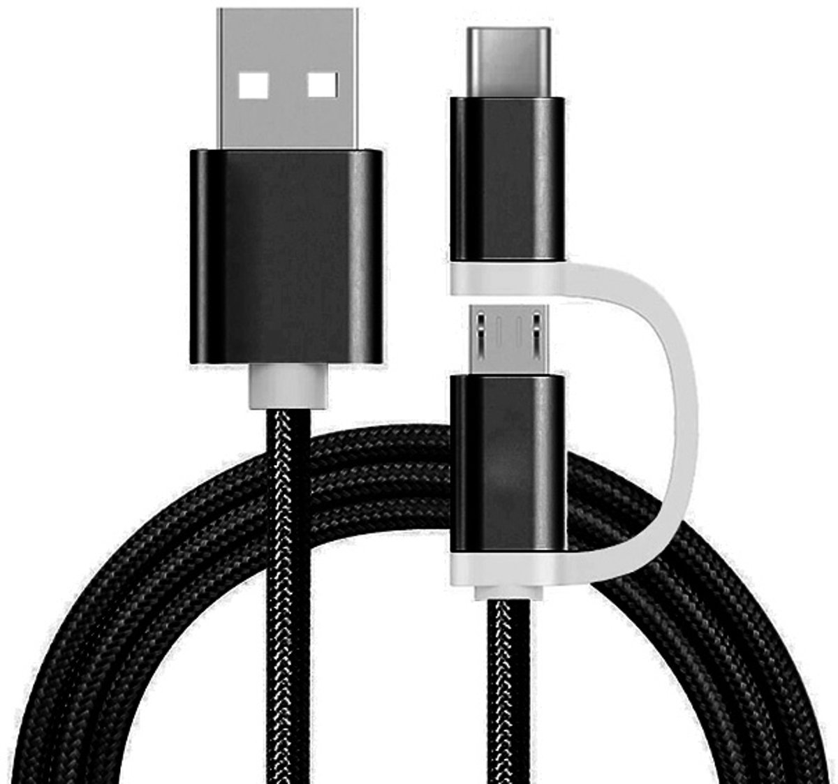 Reekin 2 in 1 Charging Cable (USB Micro & Type-C) - 1,0 Meter (Black-Nylon)