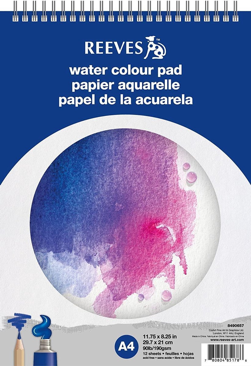 Reeves / Water Colour pad A4 / Hobbypapier Spiraalblok / 12 vellen 190 grams