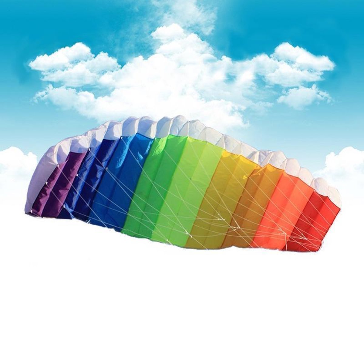 Duale Regenboog Matrasvlieger XL - Met Vliegertouw Op Handvat Haspel - Parachute Kite Vlieger Voor Kinderen & Volwassenen