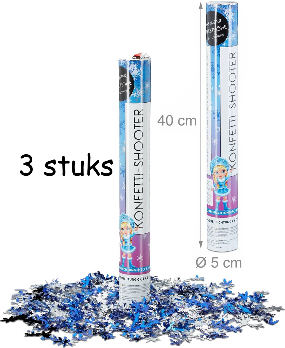 Confetti Kanon XL  40 cm - Sneeuwvlok  metallic confetti shooter - party popper – 3 Stuks