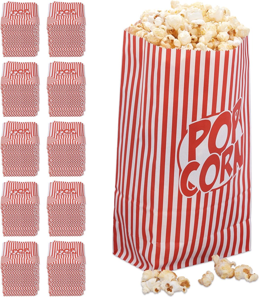 Relaxdays 1440x Popcorn zakjes rood-wit - popcornbakjes - uitdeelzakjes - snoepzak