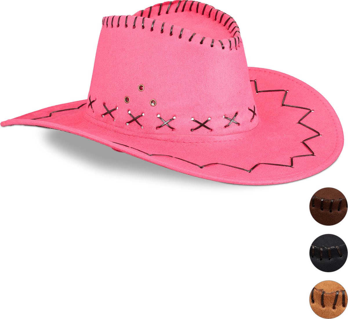 Relaxdays 1x cowboyhoed - carnaval accessoire - western hoed -  country hoed - roze