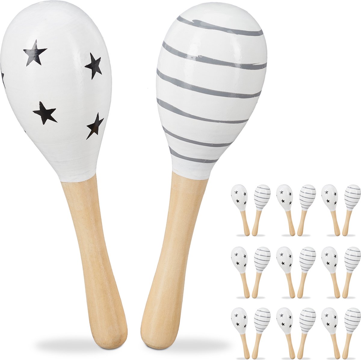 Relaxdays 20x sambabal voor kinderen - maracas - hout - rammelaar - wit