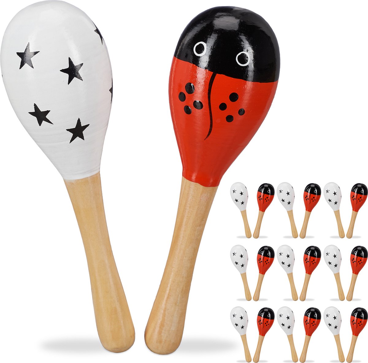 Relaxdays 20x sambaballen kinderen - muziekspeelgoed rood/wit - maracas speelgoed peuter