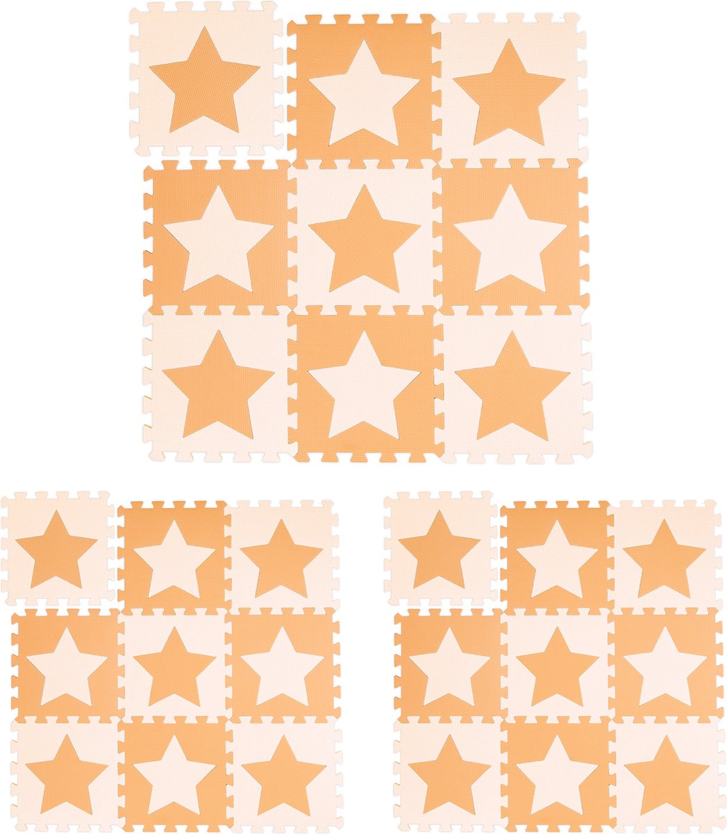 Relaxdays 27x speelmat foam sterren - puzzelmat - speelkleed - vloermat - oranje-beige