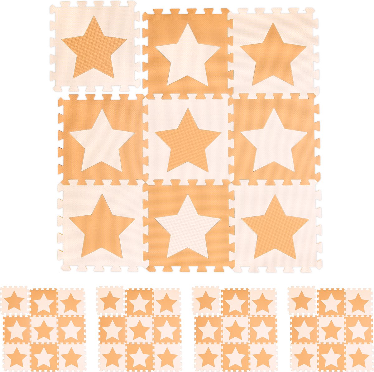 Relaxdays 48x speelmat foam sterren - puzzelmat - speelkleed - vloermat - oranje-beige