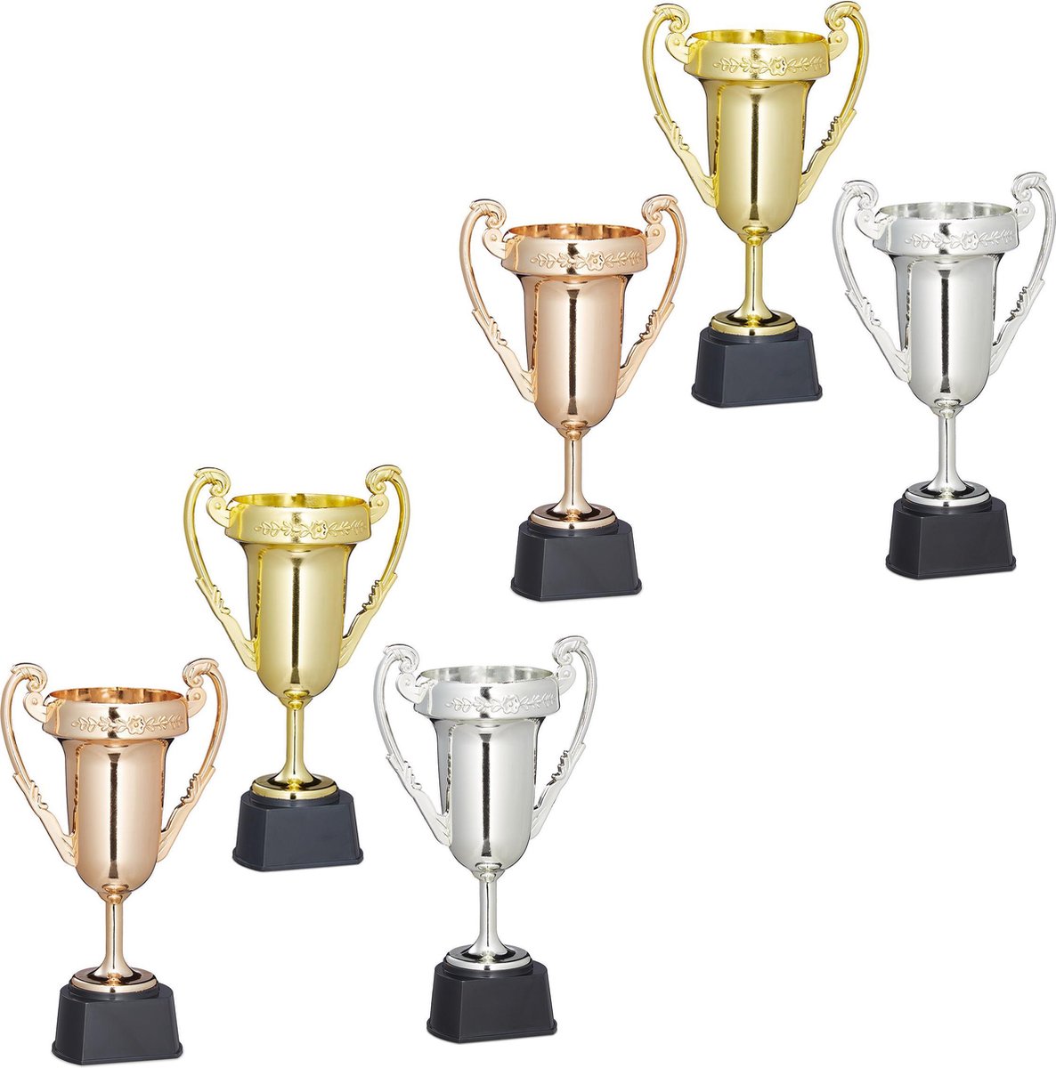 Relaxdays 6x Trofee - set - wisselbeker - prijsbeker - kunststof - trofee-beker