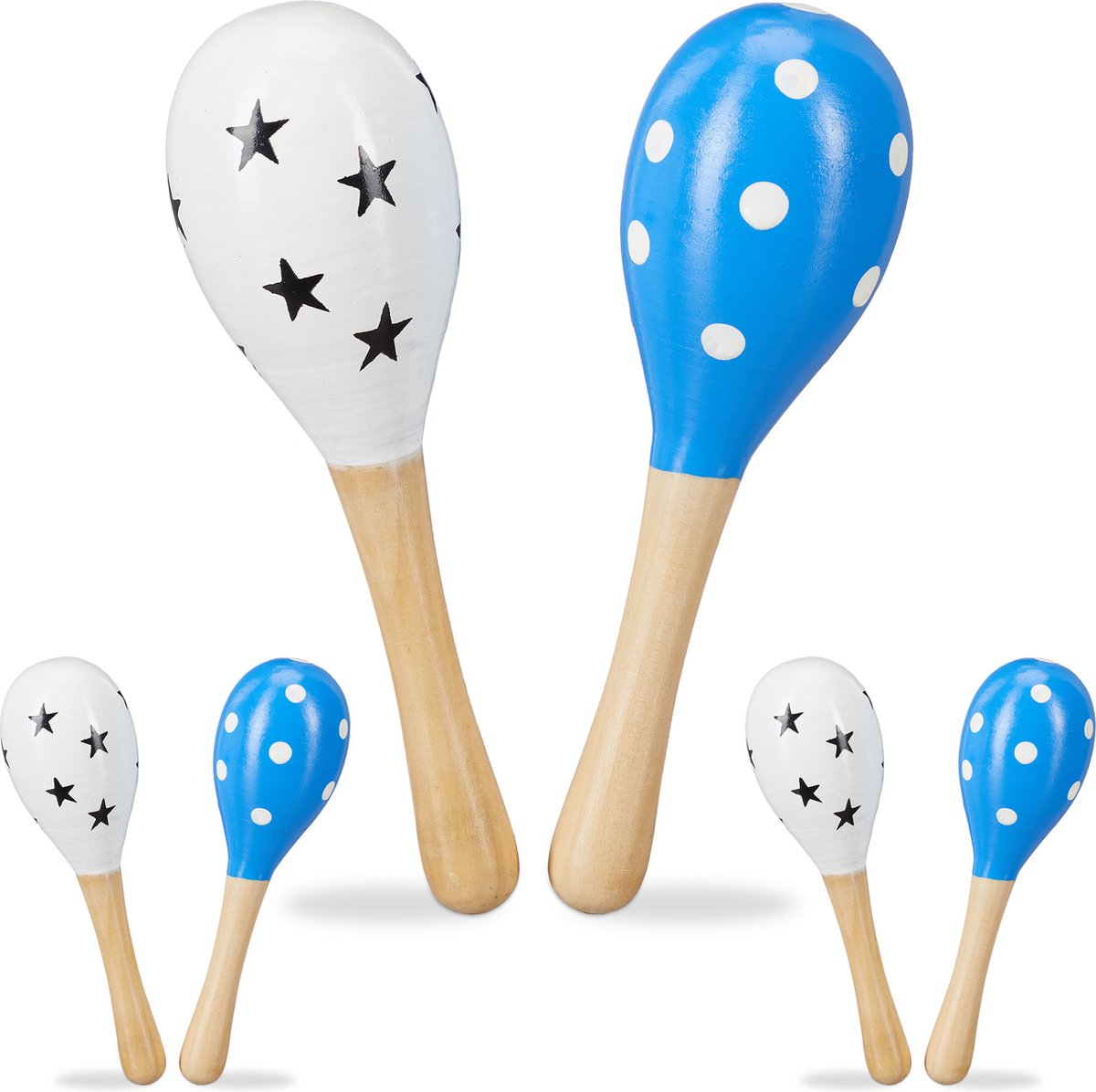 Relaxdays 6x speelgoed sambaballen - set - houten maracas - muziekspeelgoed kinderen