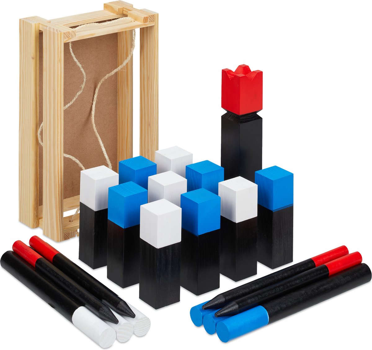 Relaxdays Kubb spel met kleurrijke blokken - outdoor - campingspel - hout - volwassenen