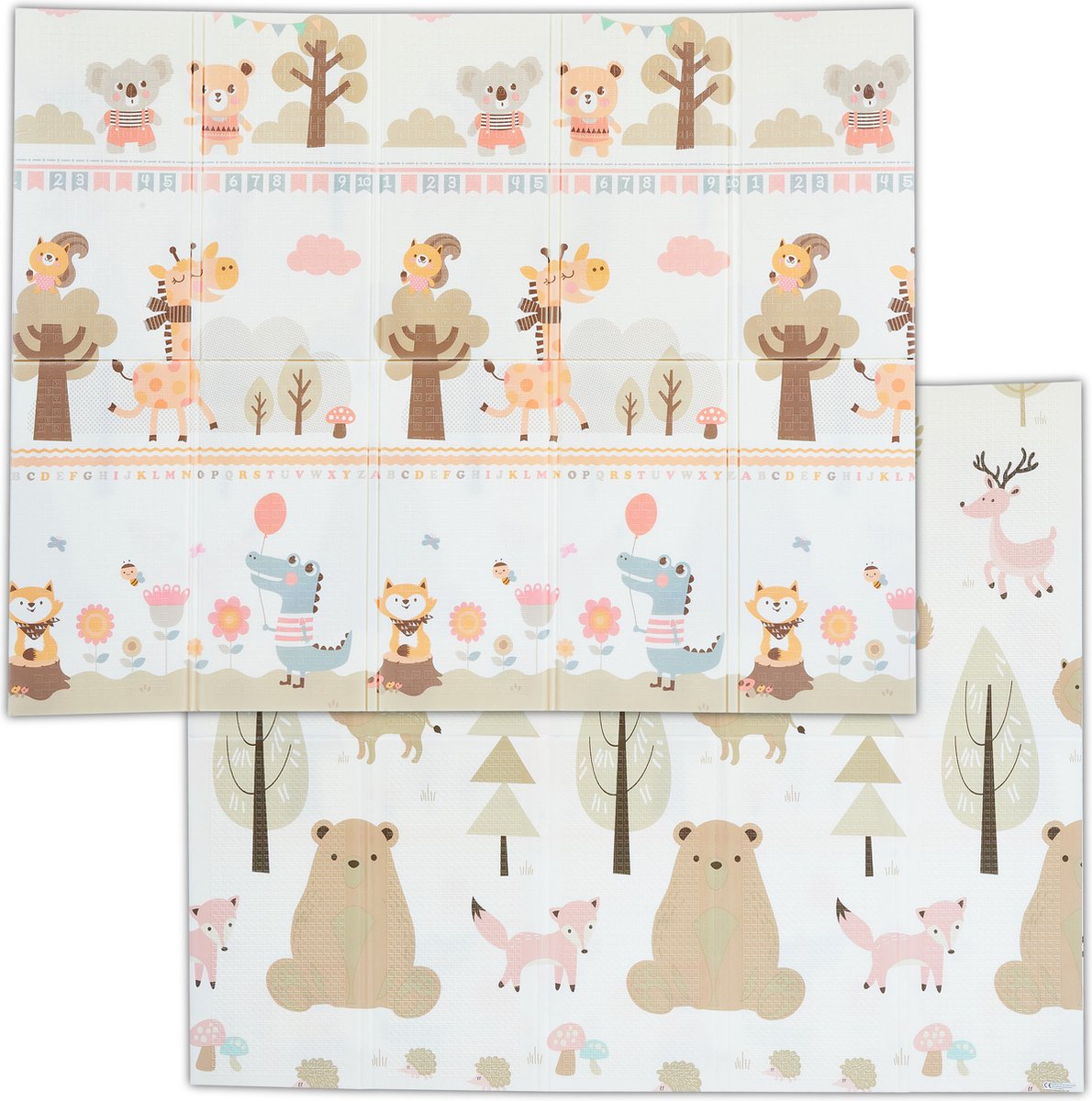 Relaxdays Speelmat dieren - kindermat - opvouwbaar - kruipmat - 195x155 - afwasbaar - foam