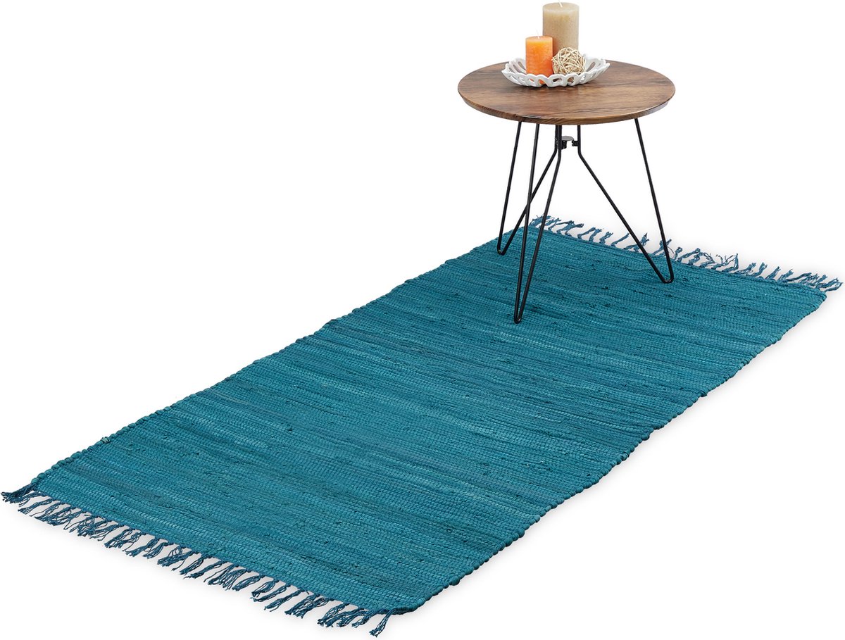 Relaxdays Vloerkleed blauw - van katoen - handgeweven - tapijt - slipvast - chill mat