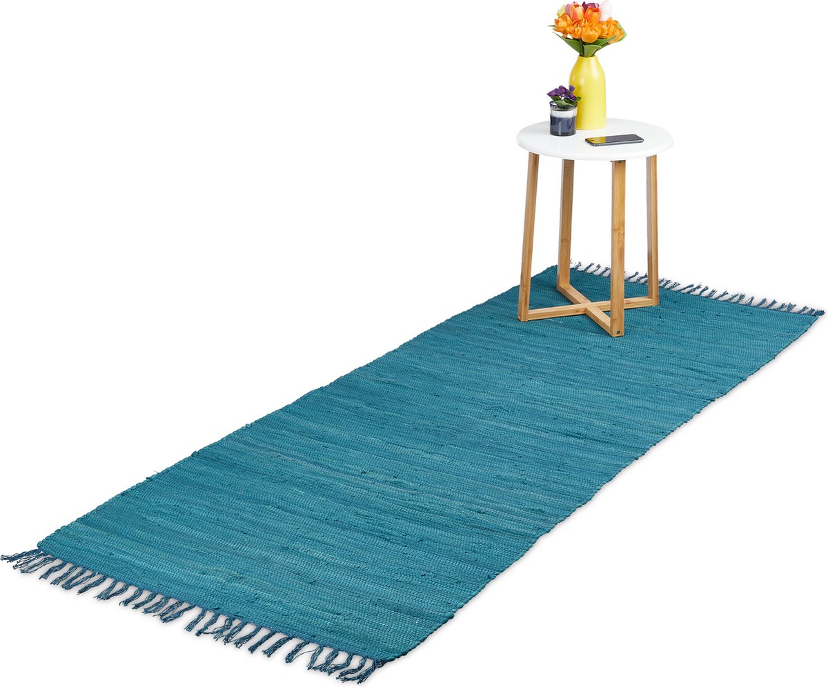 Relaxdays Vloerkleed blauw - van katoen - handgeweven - tapijt - slipvast - chill mat