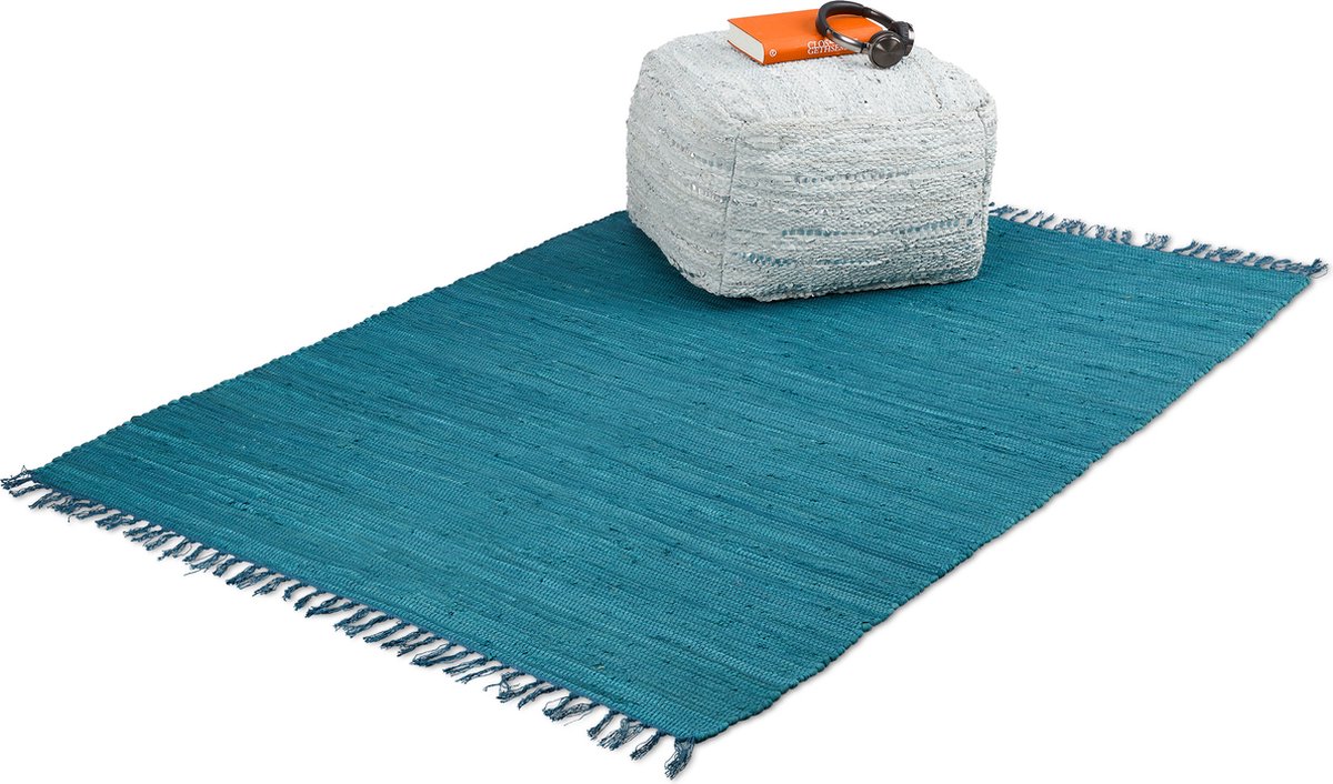 Relaxdays Vloerkleed blauw - van katoen - handgeweven - tapijt - slipvast - chill mat