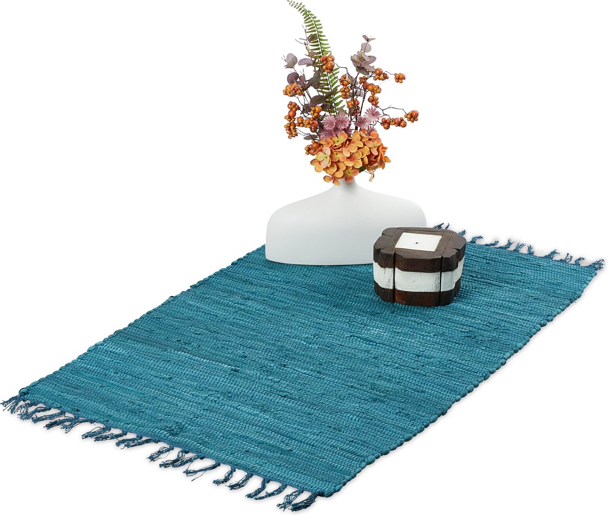 Relaxdays Vloerkleed blauw - van katoen - handgeweven - tapijt - slipvast - chill mat