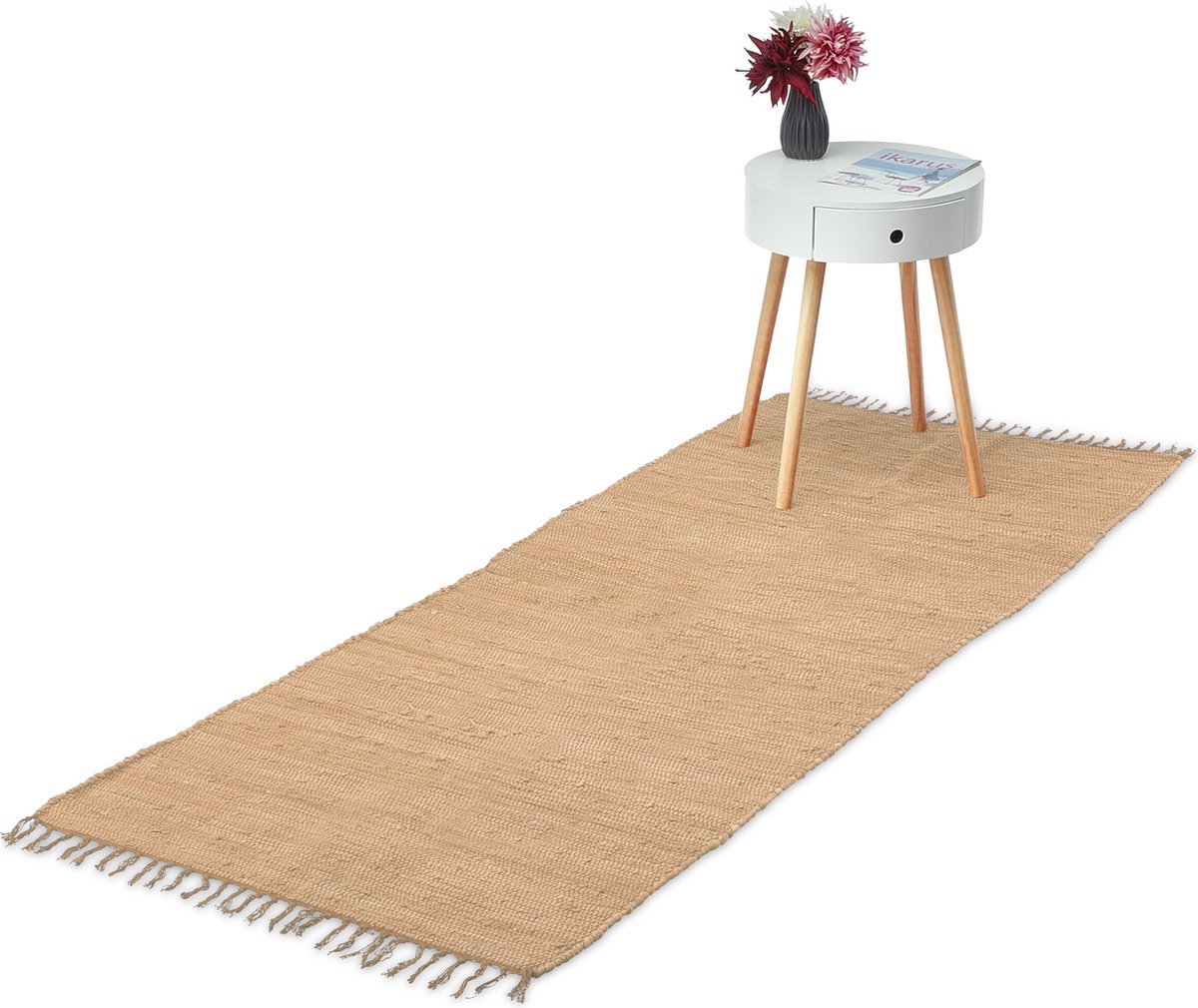 Relaxdays Vloerkleed katoen - karpet - tapijt -met franjes - diverse groottes - beige