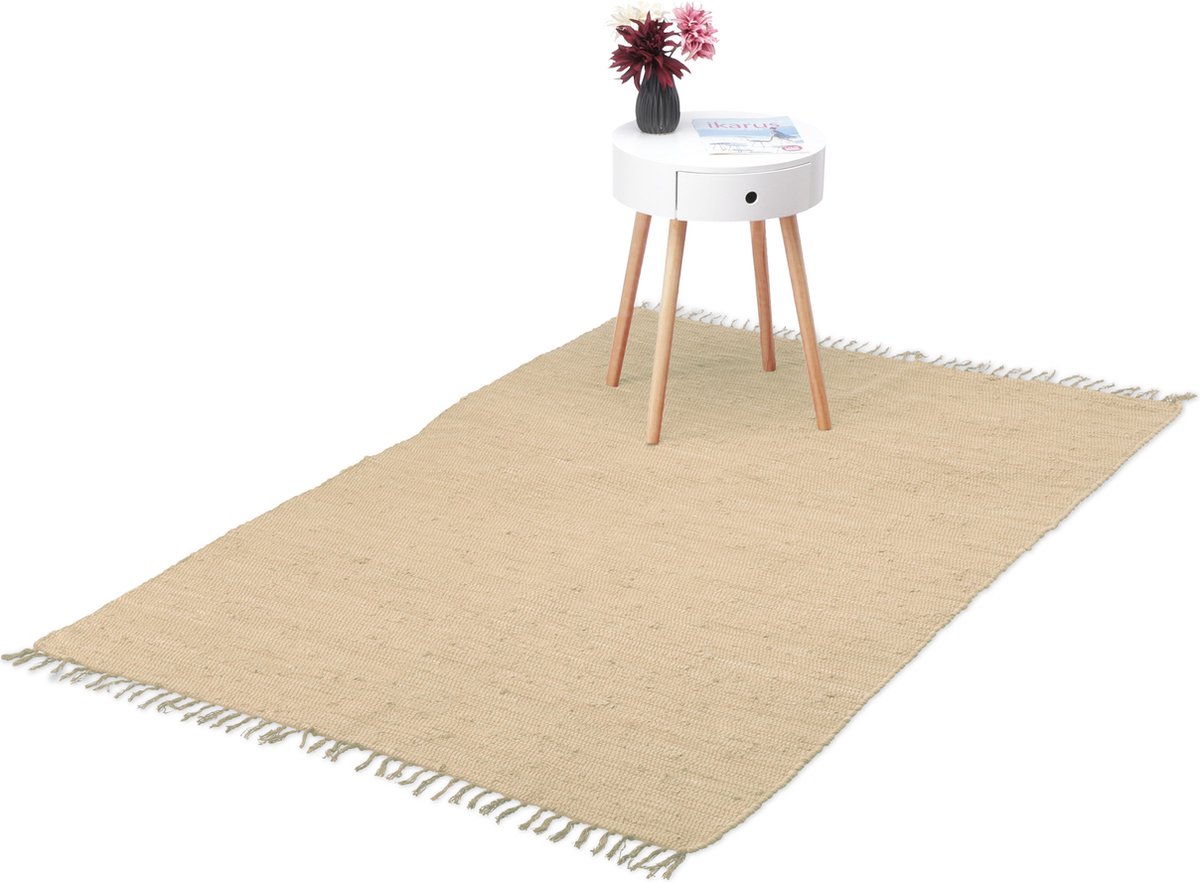 Relaxdays Vloerkleed katoen - karpet - tapijt -met franjes - diverse groottes - beige