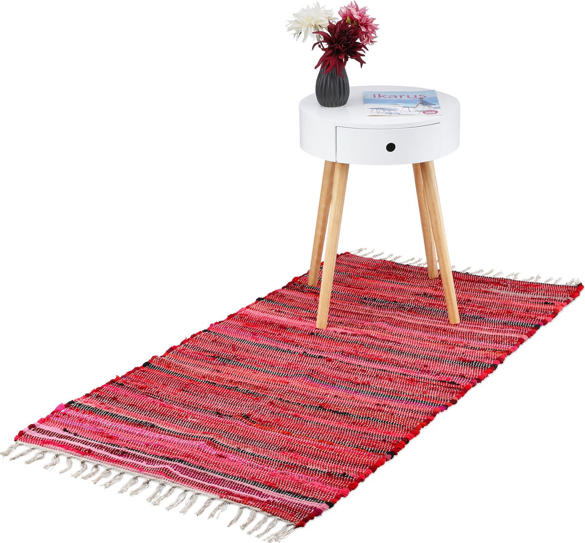 Relaxdays Vloerkleed meerkleurig rood - met franjes - indoor - div. groottes - slipvast